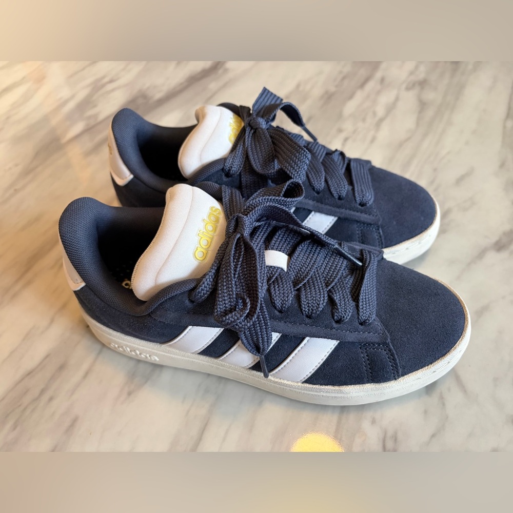 Adidas Navy and White Sneakers with Gold Accents - Picture 2 of 6